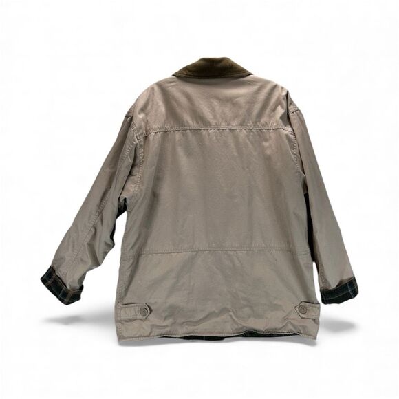 Vtg Barn Coat Women’s XL Tan Canvas Corduroy Collar Plaid Lined Utility Pockets - Picture 2 of 15